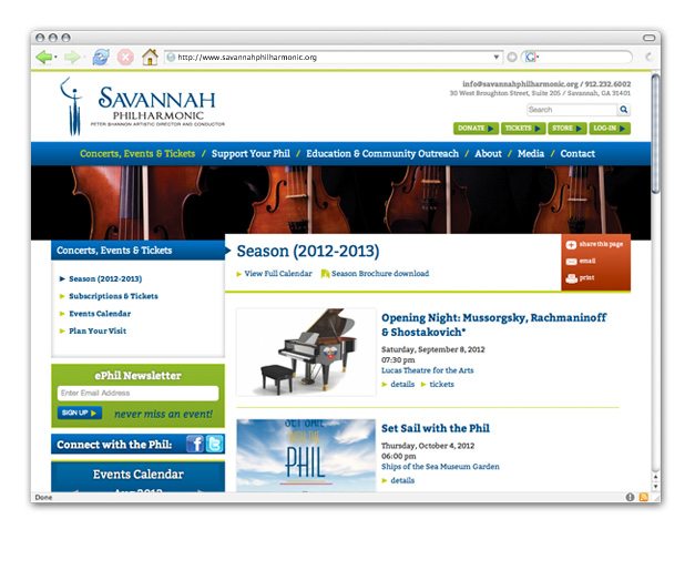 Savannah Philharmonic web design
